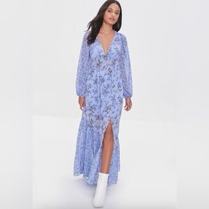 Forever 21 Light Blue Floral V-Neck Maxi Dress